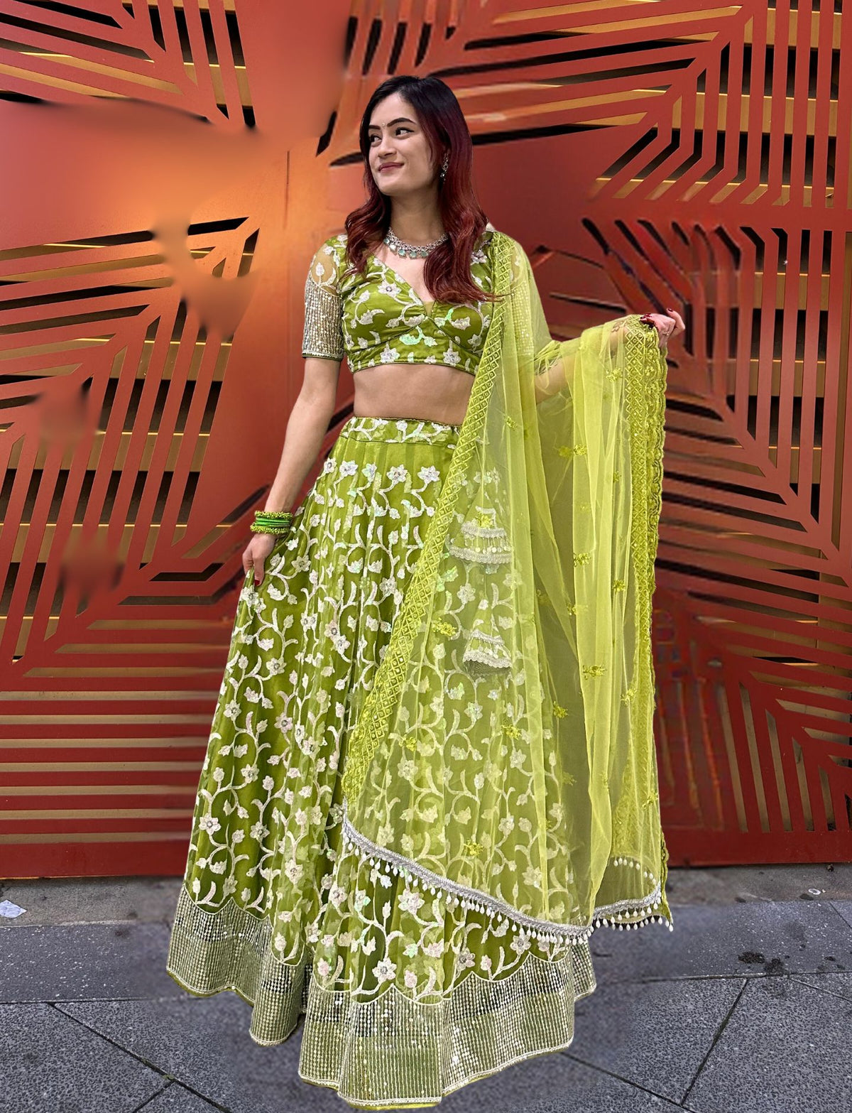 Parrot green Lehenga Choli Set